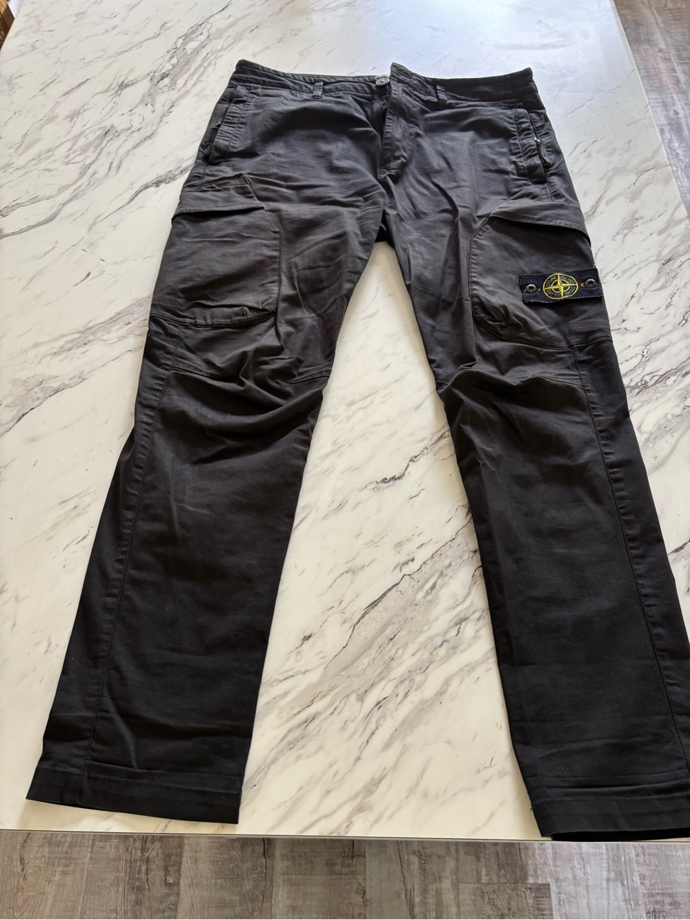 Stone Island Black Cargo Pants with Compass Patch
